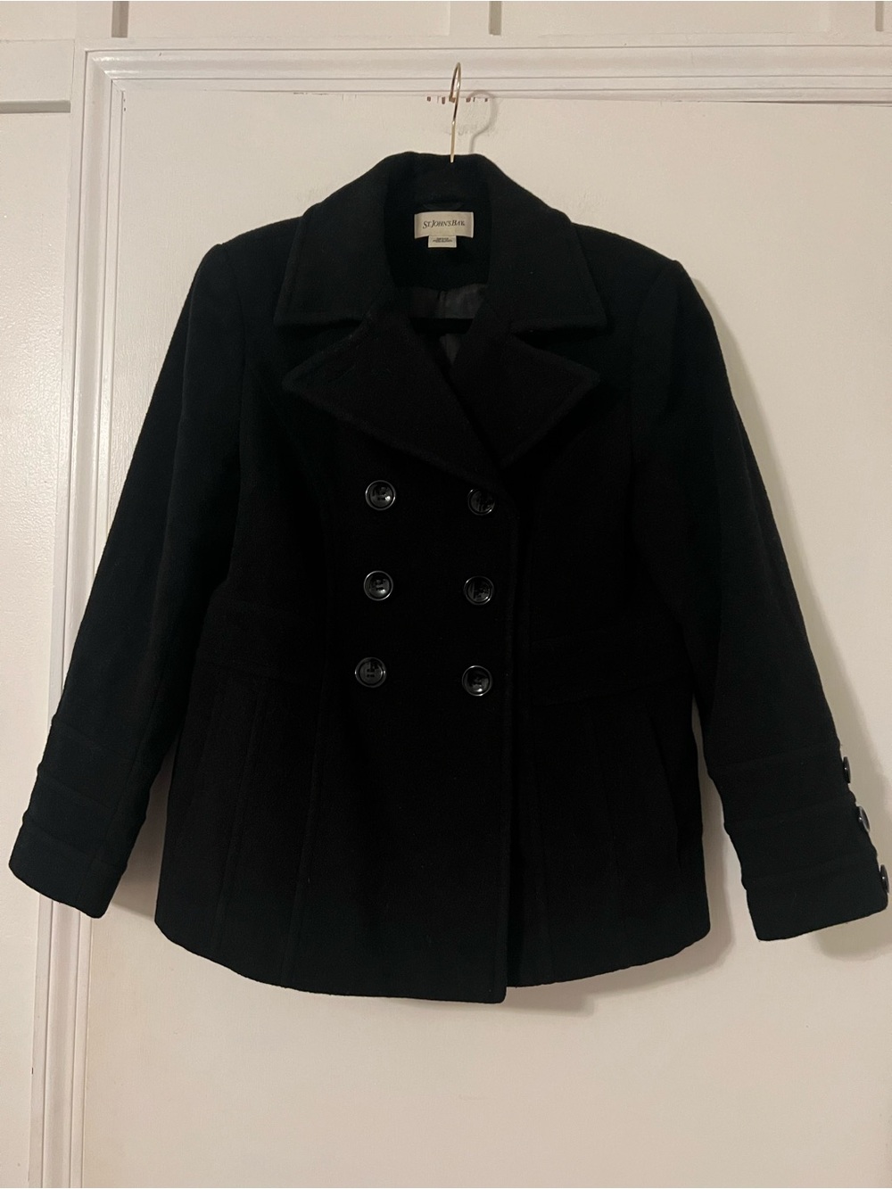 St. John's Bay Black Double-Breasted Peacoat size Small Petite